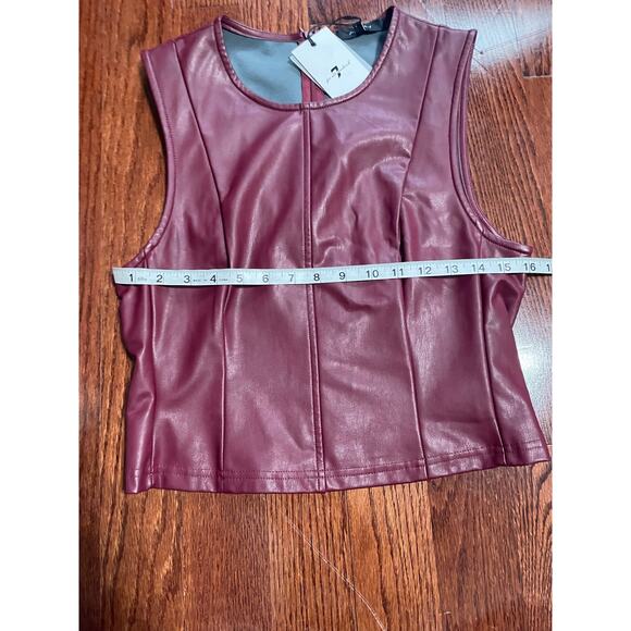 NWT 7 For All Mankind Women Wine Faux Leather Sleeveless Shell  Top Medium - Picture 8 of 8